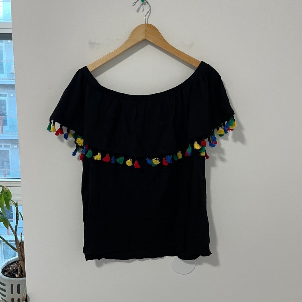 Velvet by Graham & Spencer Black Pom Pom Slub Short Sleeve Top Size XL - Picture 6 of 6